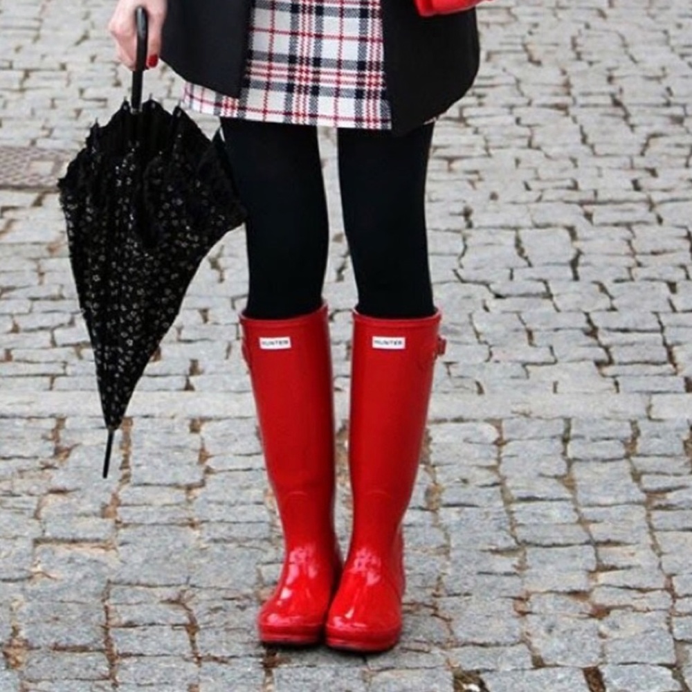 Beautiful red well loved Hunter boots.