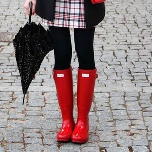 Beautiful red well loved Hunter boots.