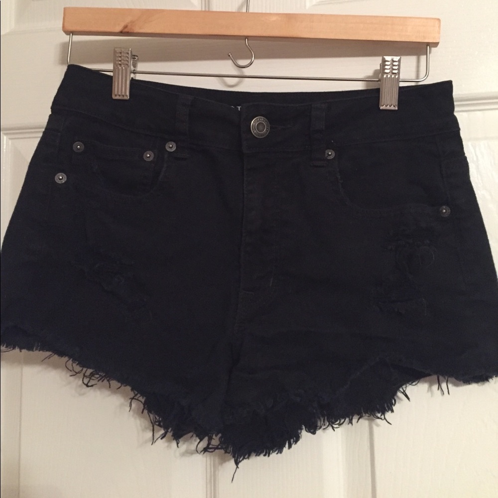 AEO Black Distressed Jean Shorts