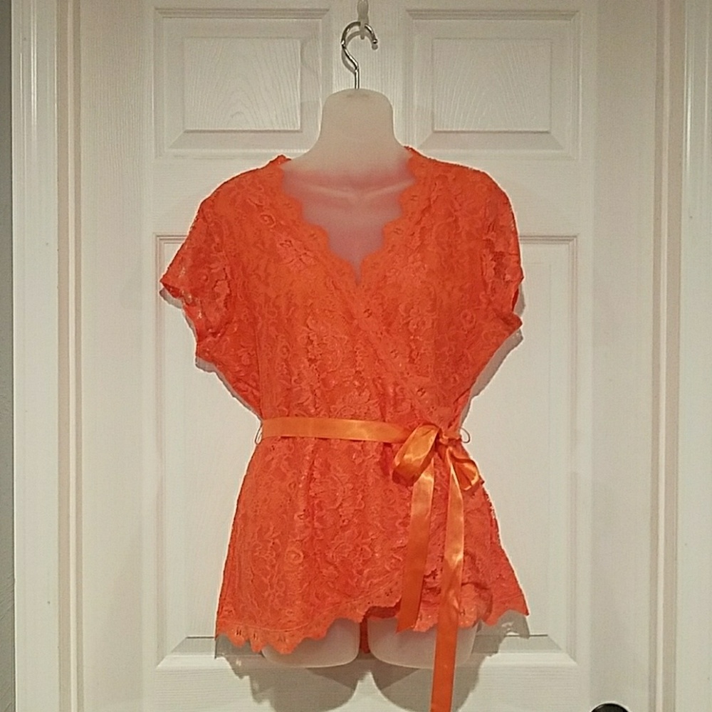 Maurices coral lace faux wrap top