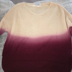Cream to maroon ombré sweater