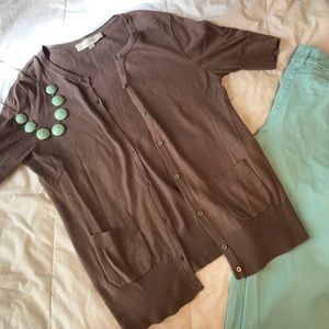 Brown short sleeve button up cardigan