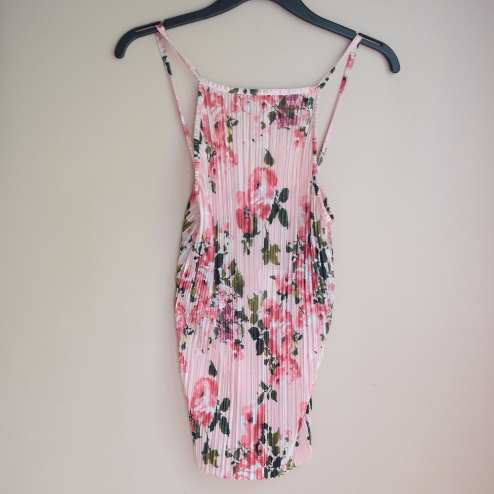 Antistar Floral High Neck Pleated Camisole Tank