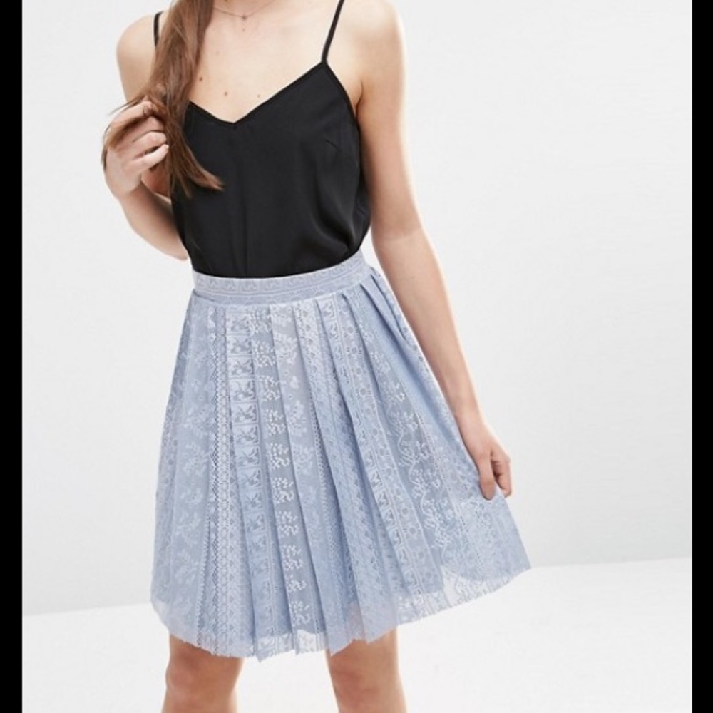 ASOS NWT ice blue pleated lace high waste skirt