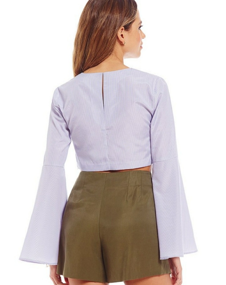 Gianni Bini Stripe Bell Sleeve Crop Top - Picture 2 of 4