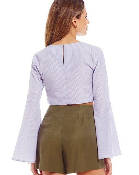 Gianni Bini Stripe Bell Sleeve Crop Top - Picture 2 of 4