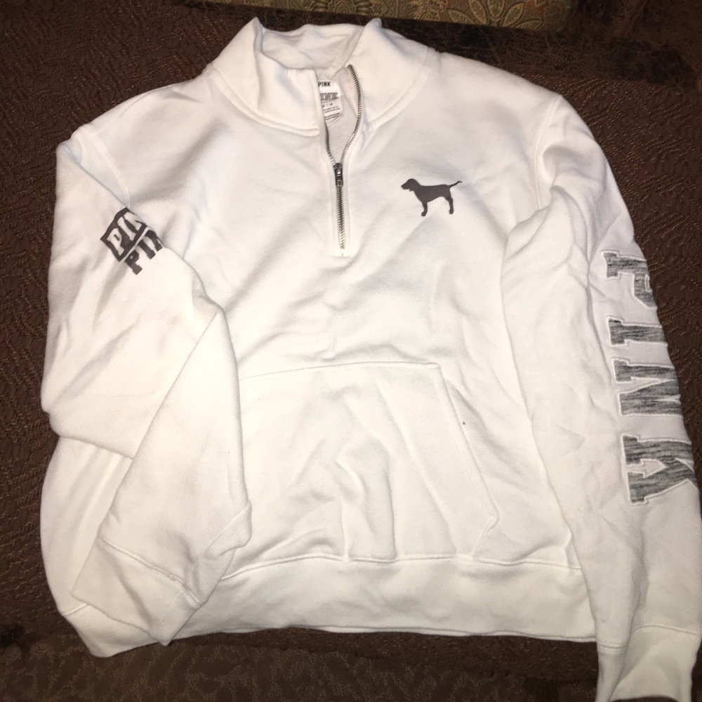 PINK white half zip-up sweatshirt