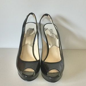 Michael Kors black leather peep toe shoes size 9