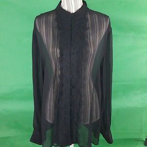Chico's SHEER Black SILK LS Blouse - Size 3 (L)
