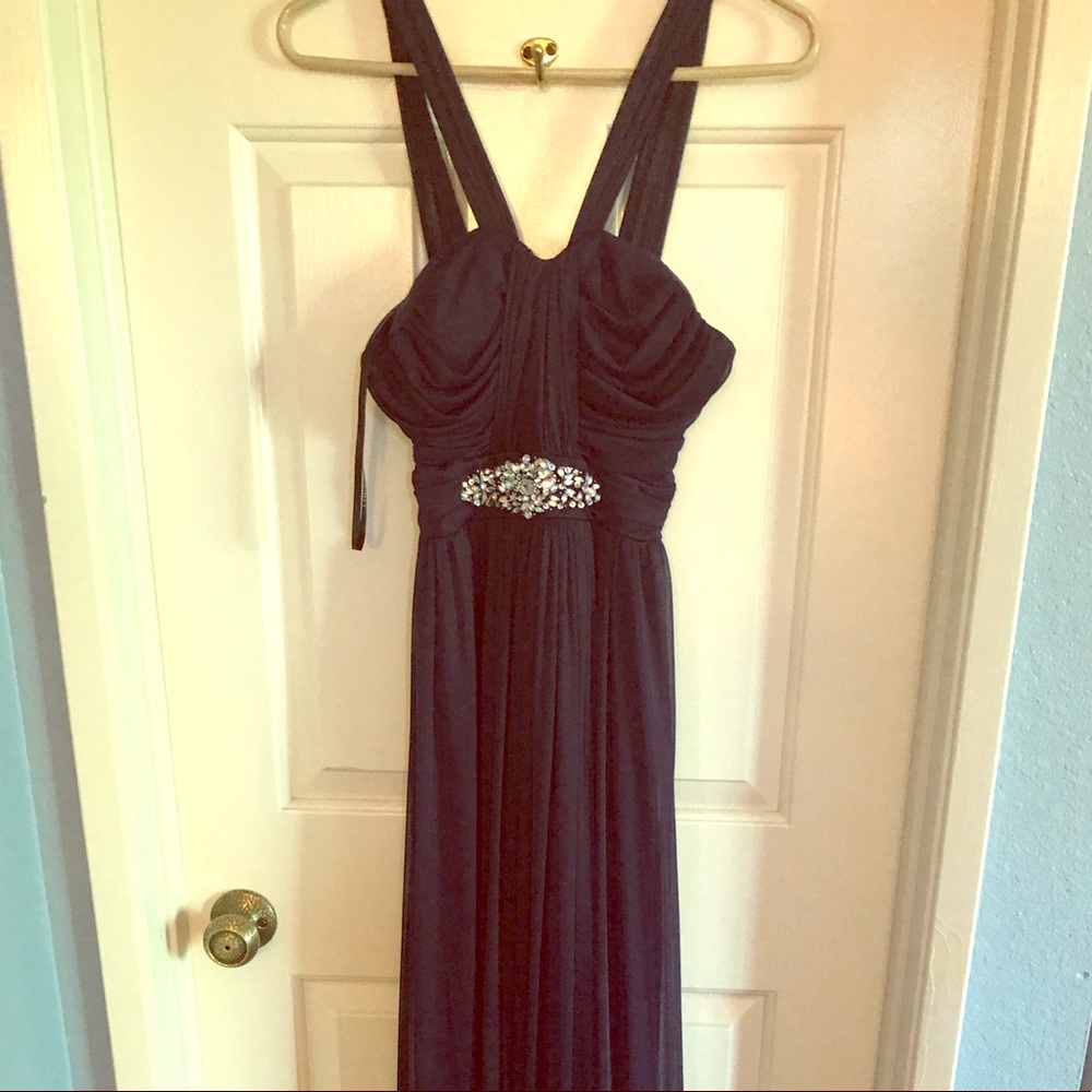Floor length navy dress