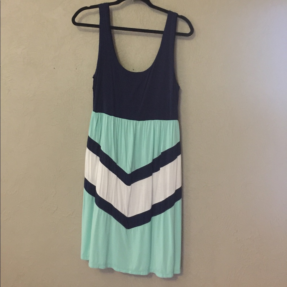 Souter cute dress!  Turq/navy/white