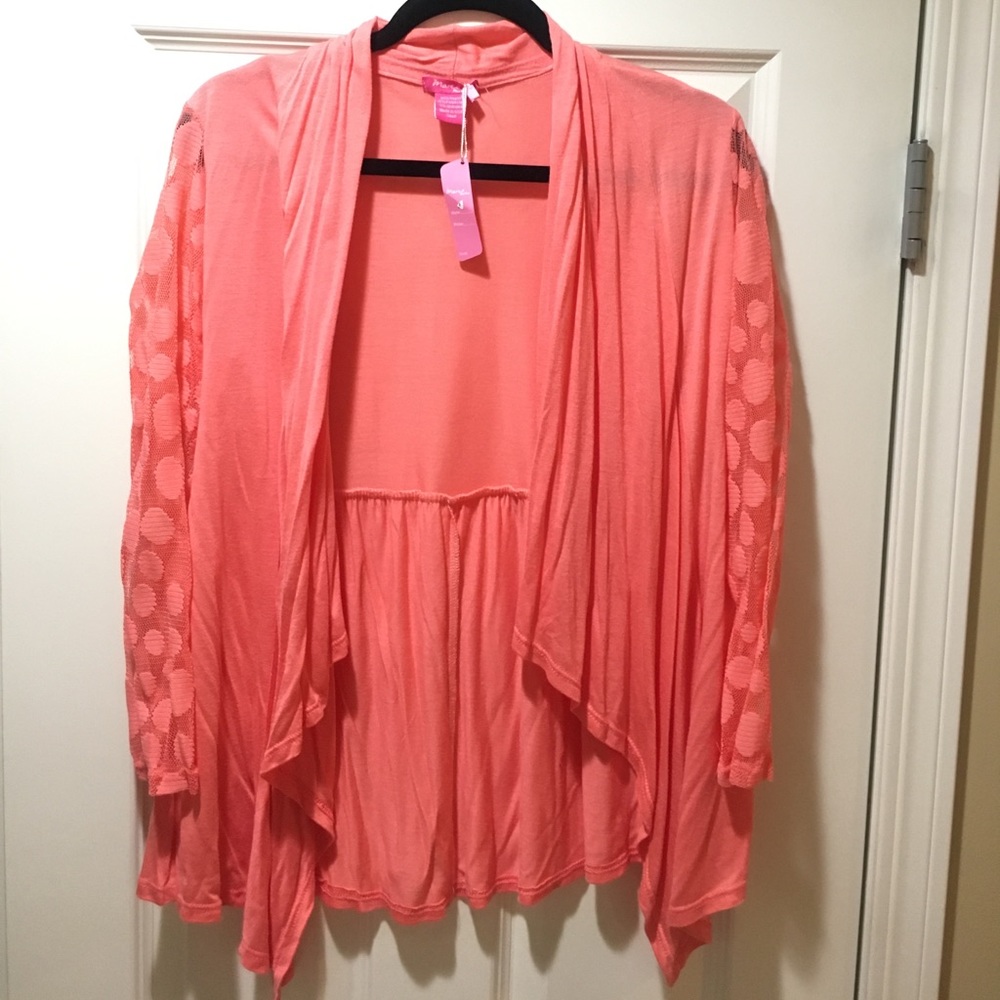 Cardigan with sheer polka dot sleeves