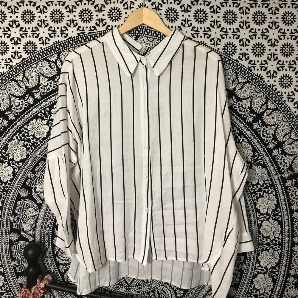 Oversized Striped Button-Up Shirt