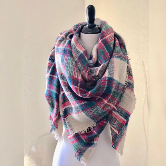 Pink Camel Plaid Blanket Scarf - Picture 2 of 3