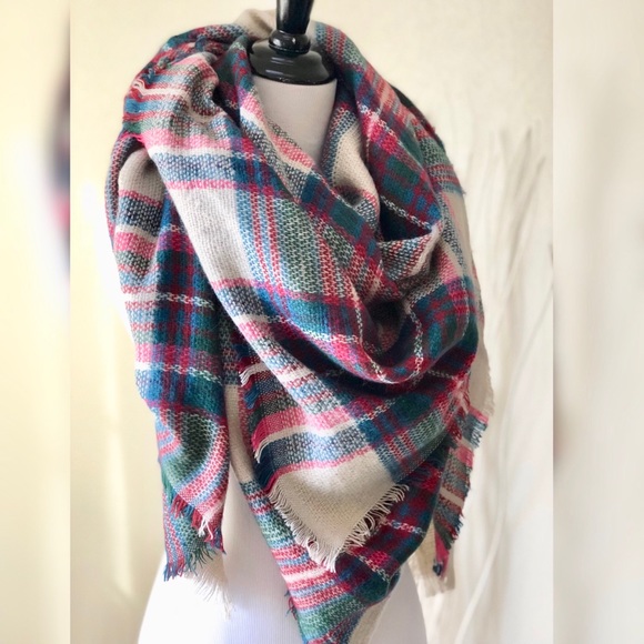 Pink Camel Plaid Blanket Scarf - Picture 3 of 3