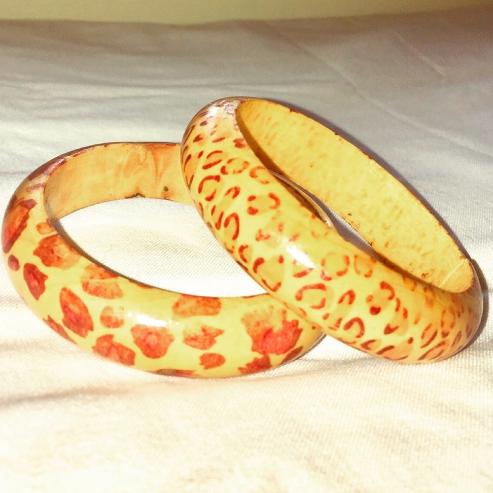 Cheetah Painted Wooden Bangles