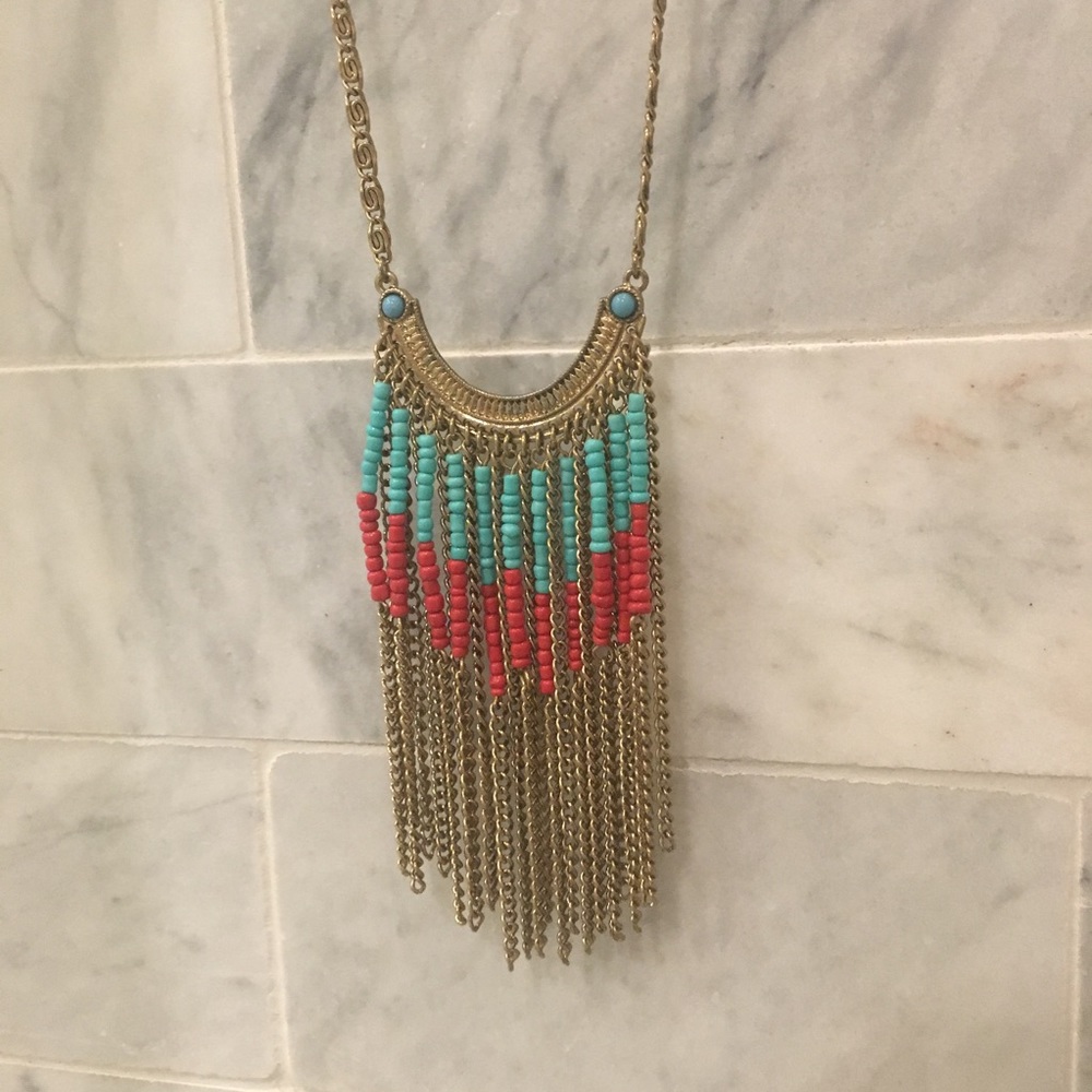 Beaded long pendant necklace