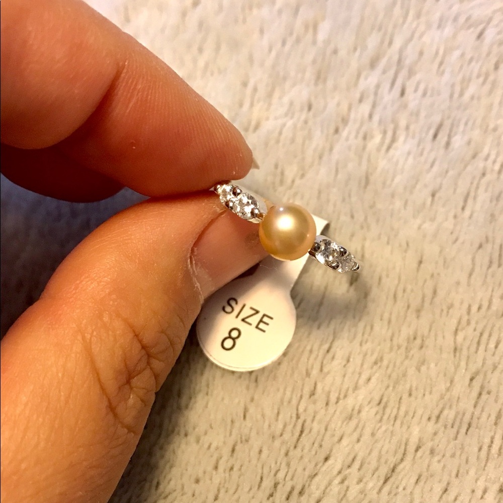 Sterling silver and genuine pearl ring