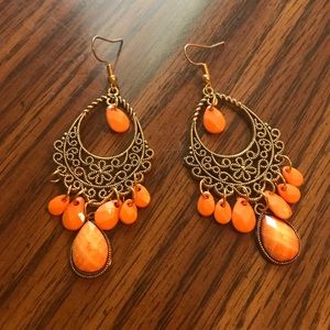 Orange and Bronze Chandelier Earrings