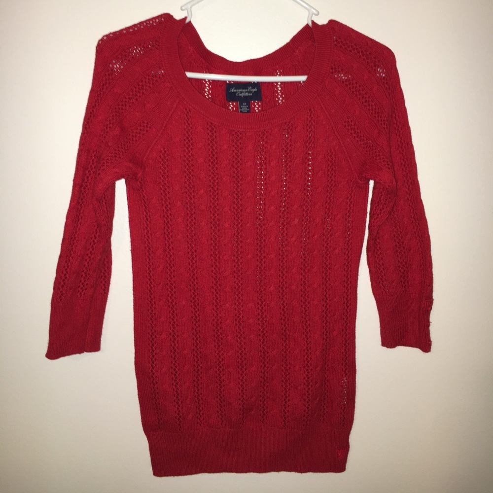 Small American Eagle cable-knit 3/4 sleeve sweater