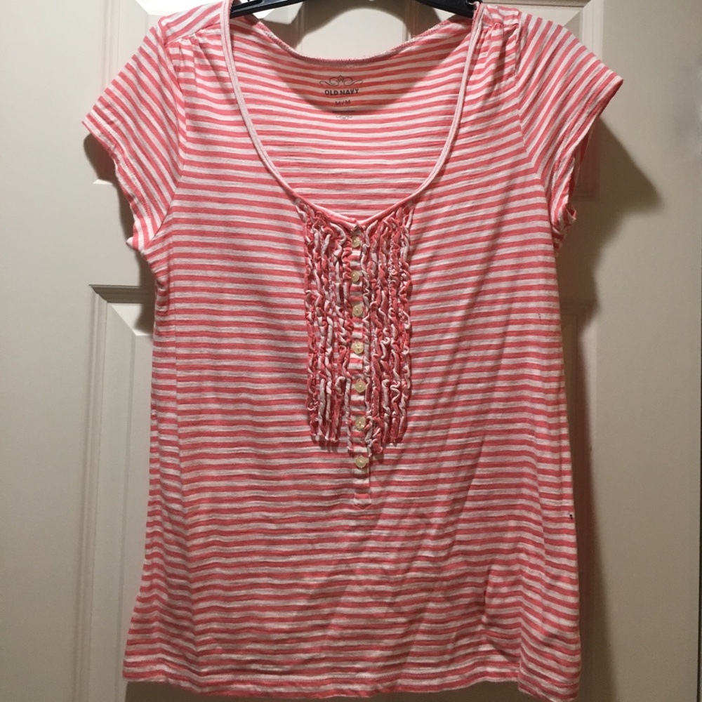 Striped ruffle tee EUC M