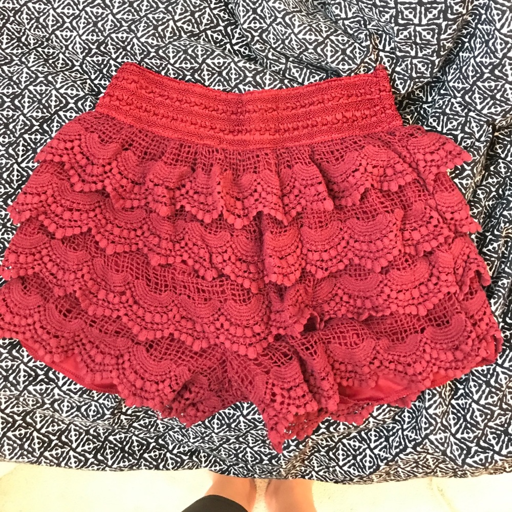 Dressy Red Lace Shorts