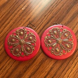 Round Dark Red Earrings