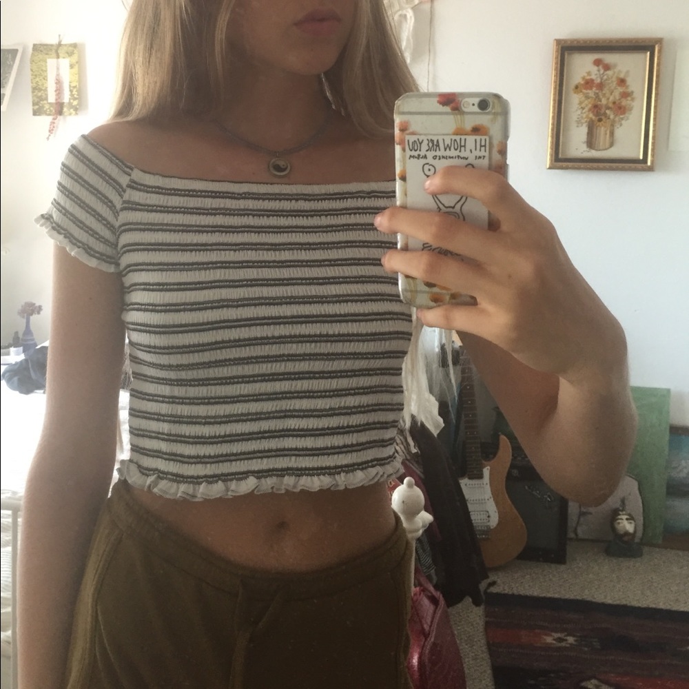 Striped off shoulder tee