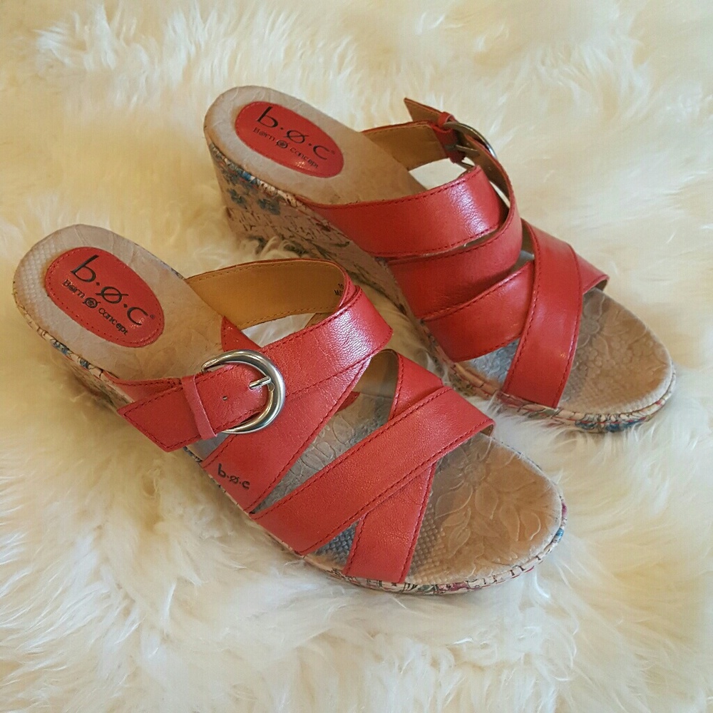 Strappy Red Leather Sandal Wedges