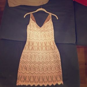 Caché nude lace + beaded dress