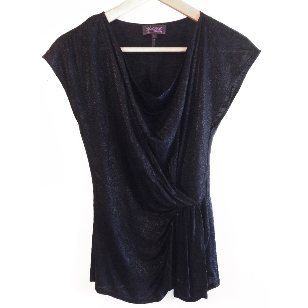 NWOT Hale Bob Black Short Sleeve Shiny Knit Top XS