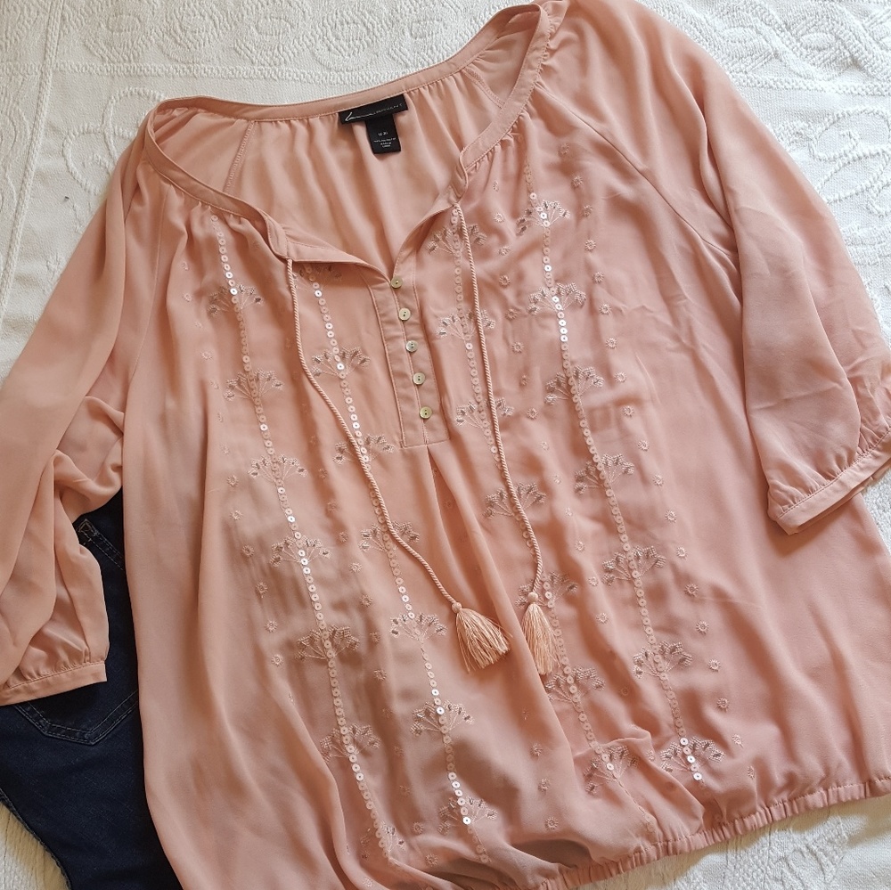 Sheer pink Lane Bryant Blouson Top