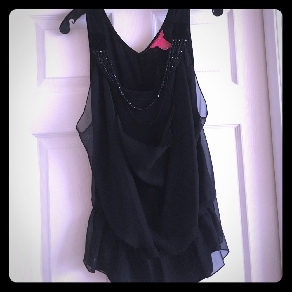 Black Chiffon Top w/ Elastic at Waist. EUC