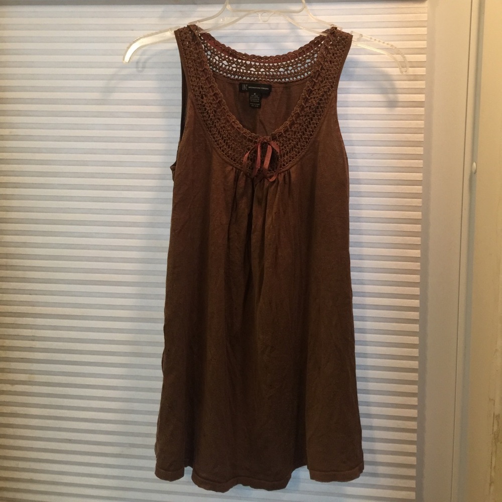Brown a-line crocheted neck top