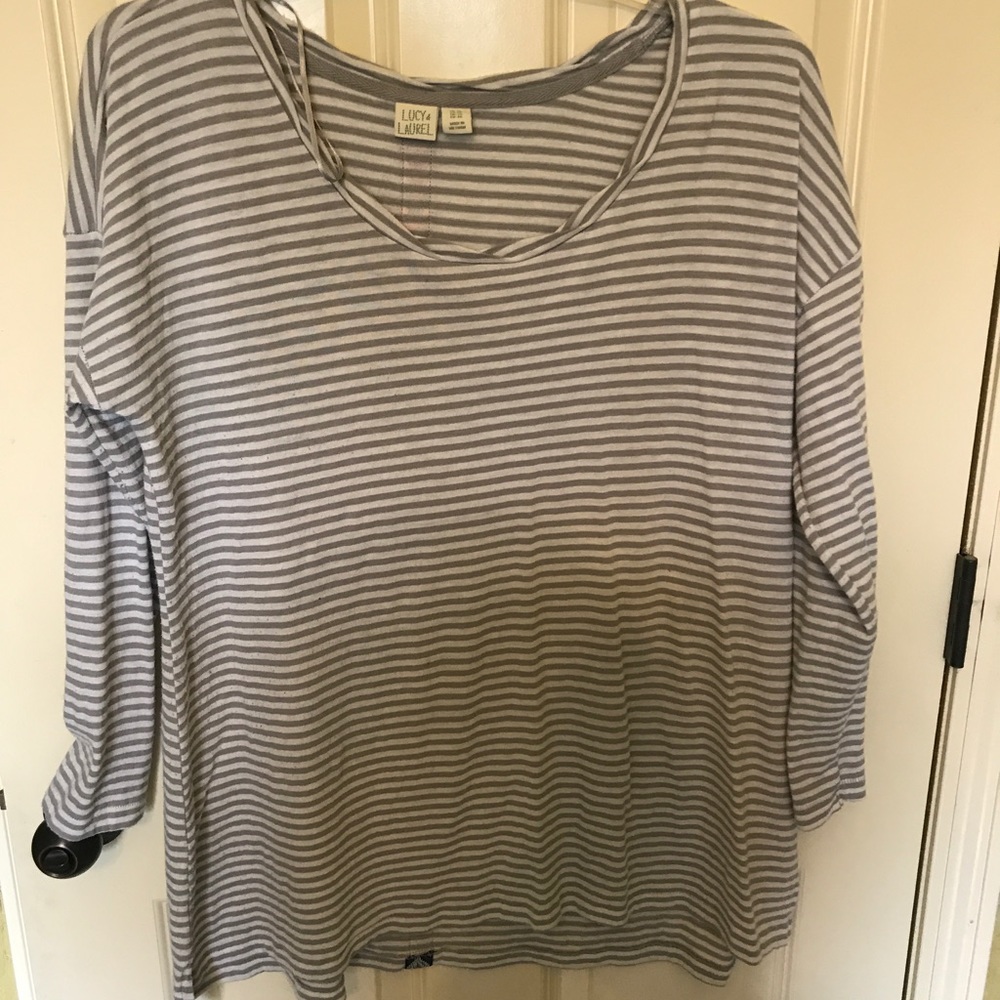 Gray and white striped boutique top