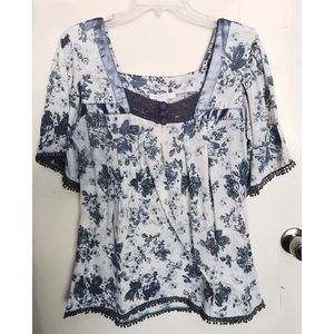 Blue Boho Festival Floral Print Blouse