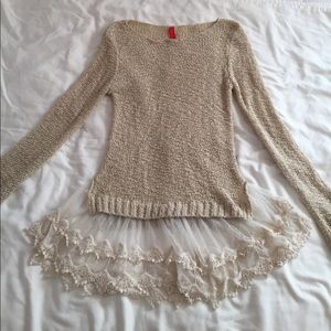 Beige sweater with lacy bottom