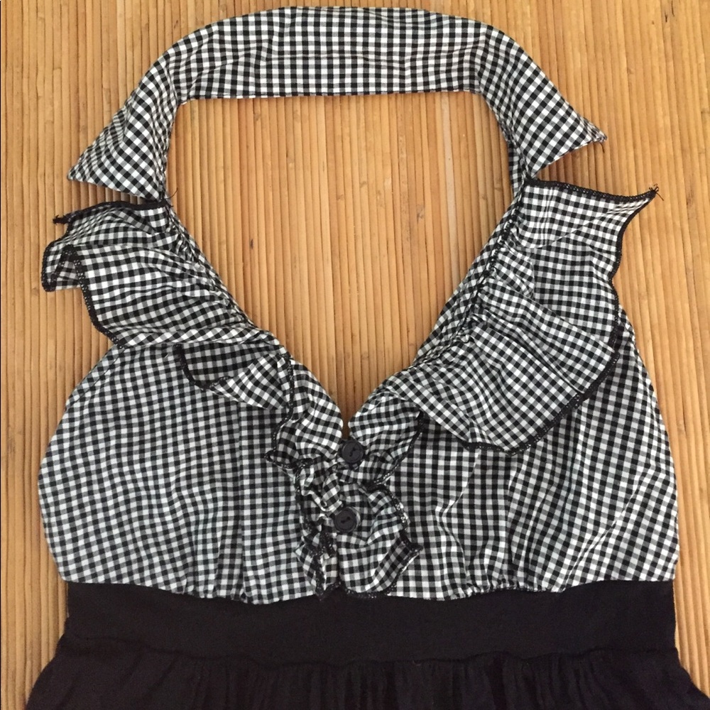 Halter Collared Checkered Blouse - Picture 2 of 4