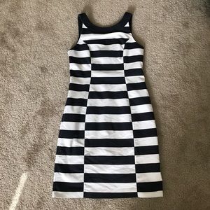 H&M Navy Blue & White Fitted Dress w/Split