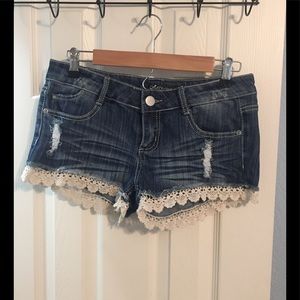 Lace Trimmed Jean Shorts