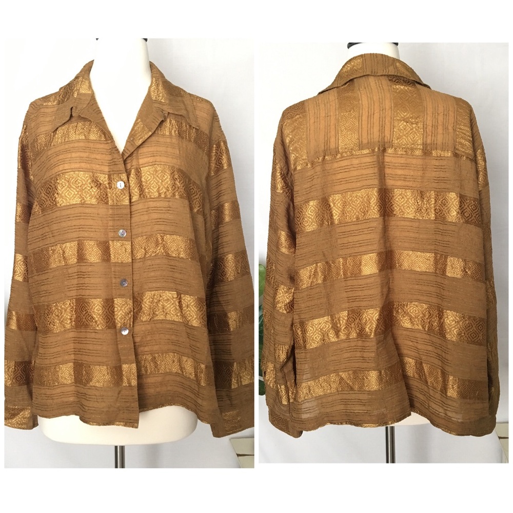CHICOS DESIGN | Metallic Gold Button Down Shirt XL