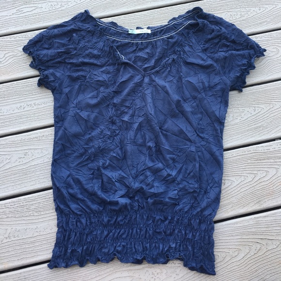 Maurice's navy crinkle elastic top - Picture 1 of 4