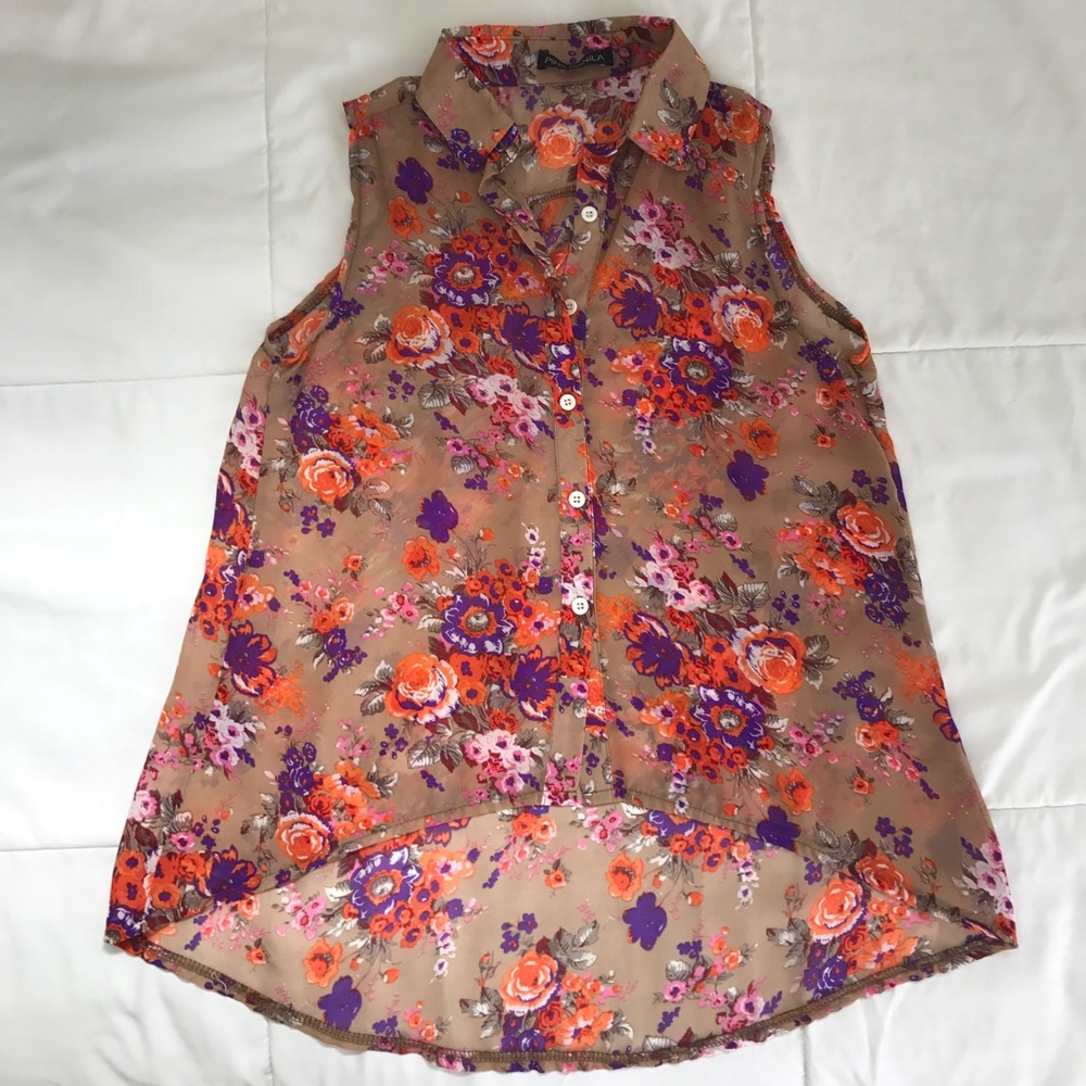 high low button down top with collar