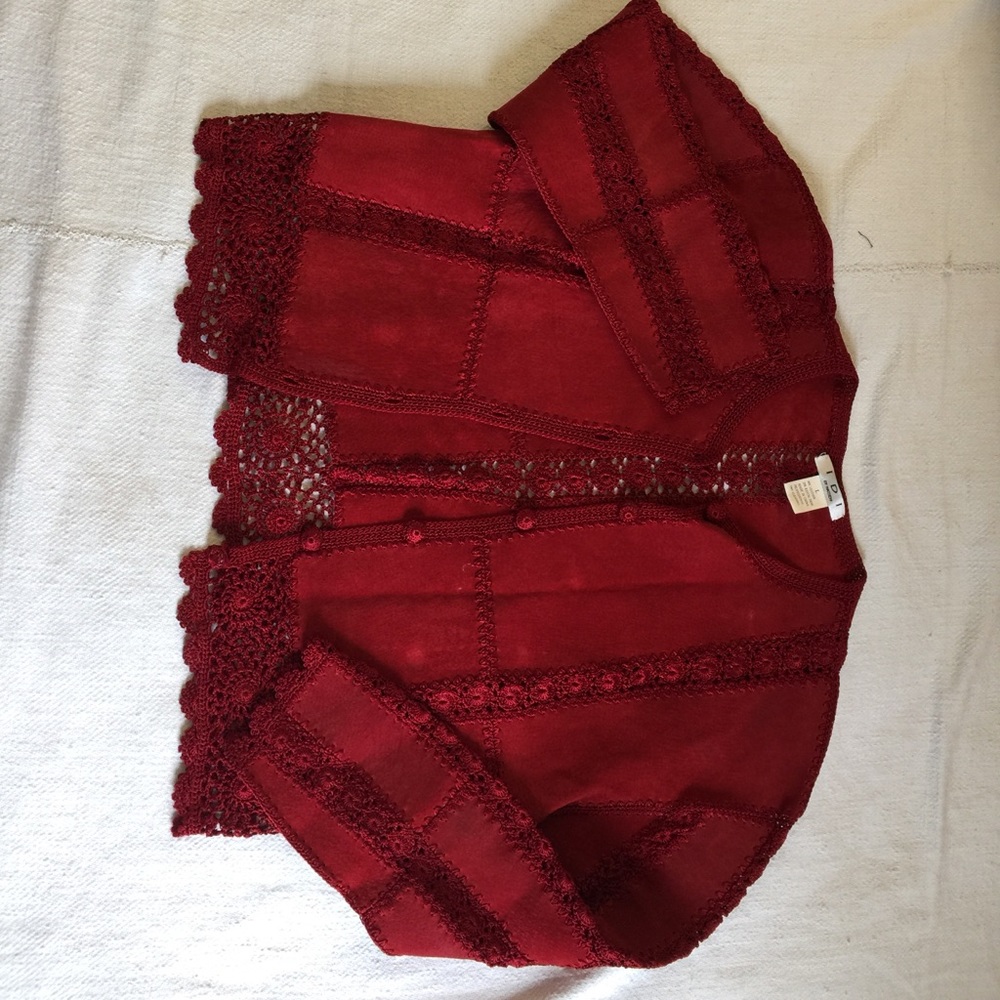 Red Crochet and Leather Top and Jacket