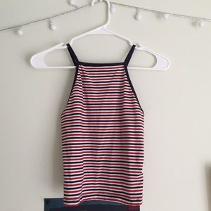 Red, White, & Blue Striped Halter Crop Top