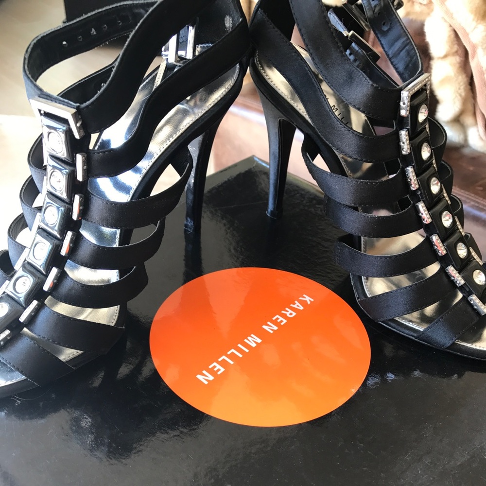 Black Satin and Rhinestone Karen Millen heels