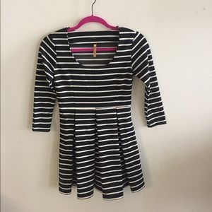 Black and White Striped Pleated Mini Dress