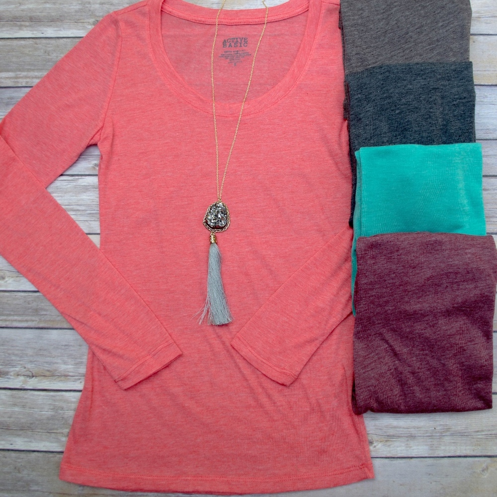Rounded Neck Long Sleeve - Coral