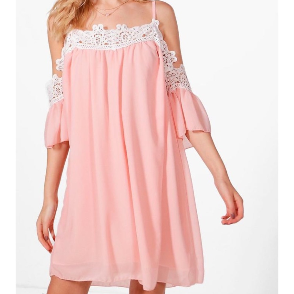 Babydoll blush pink open shoulder dress