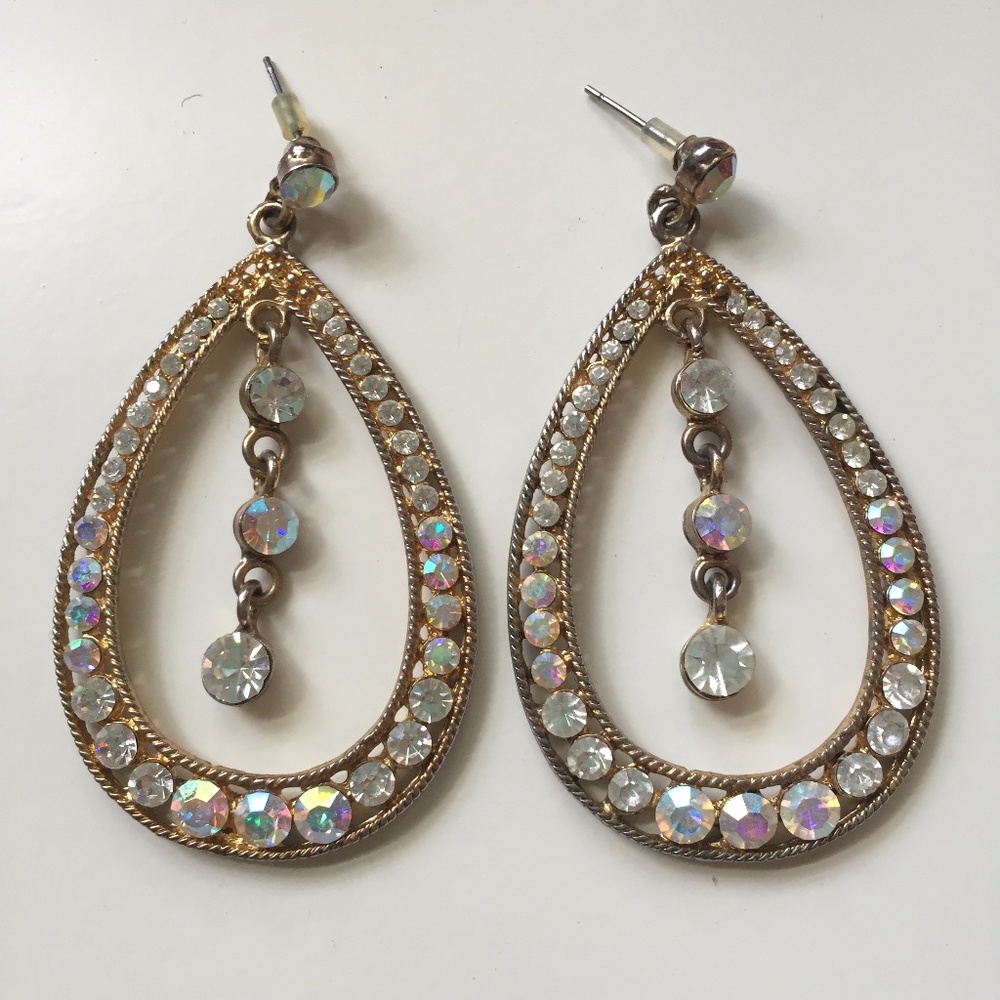 AB Crystal Rhinestone Drop Earrings - Picture 2 of 2